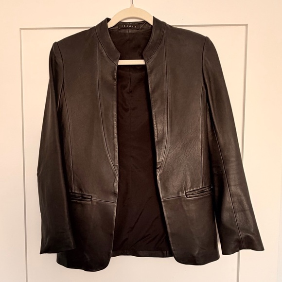 Theory Leather Jacket Black Size - 0 - Excellent Condition - Picture 2 of 5